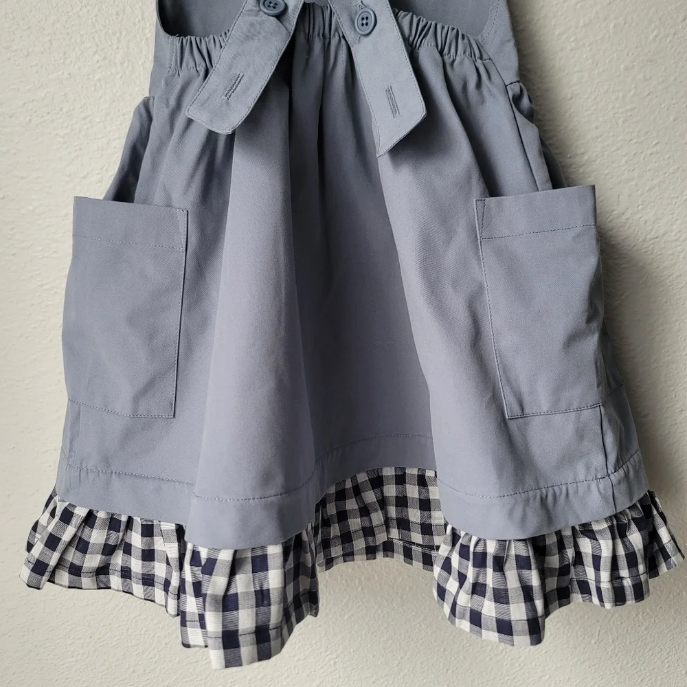 The Sunday Collective Backyard Apron Dress Ruffle Hem Size 4Y In Flint Stone NWT